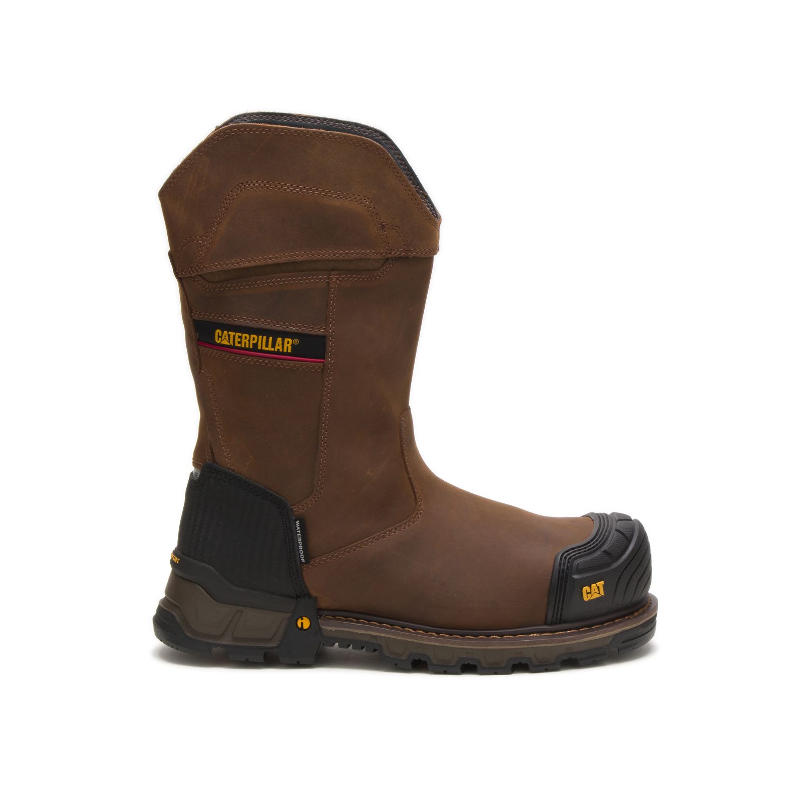 Caterpillar Men's Excavator Xl Pull On Waterproof Composite Toe Slip On Boots Dark Brown CAT-21389